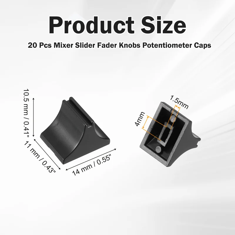 20pcs Mixer Slider Fader Knobs Potentiometer Caps Fit Hole 1.5x4mm Black