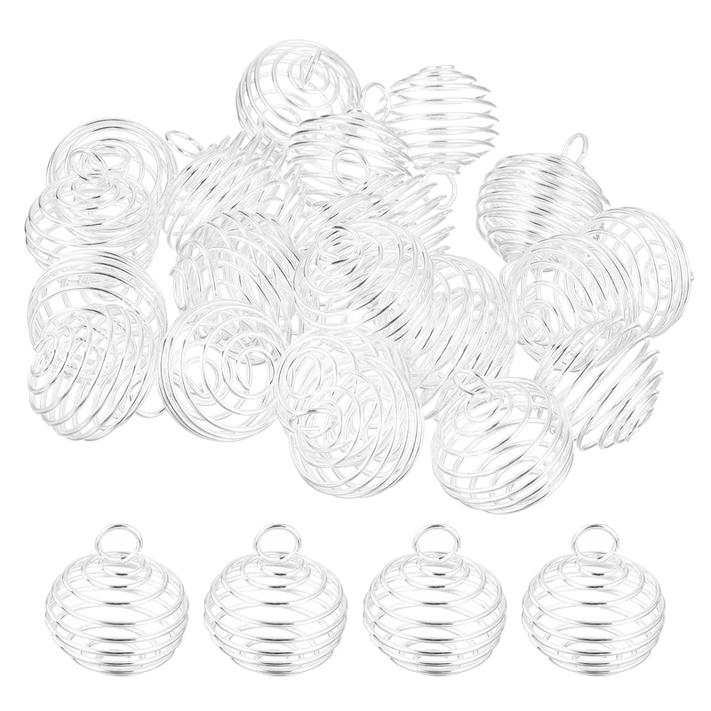 Spiral Bead Cages Pendant, 30x25mm Stone Holder Necklace Cage Pendant, Silver