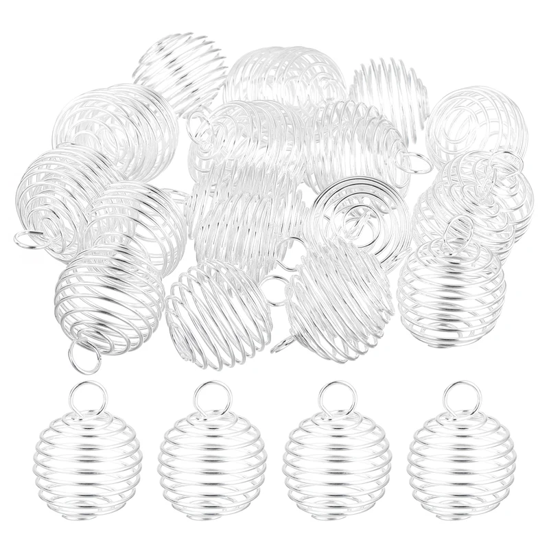 Spiral Bead Cages Pendant, 25x20mm Stone Holder Necklace Cage Pendant, Silver