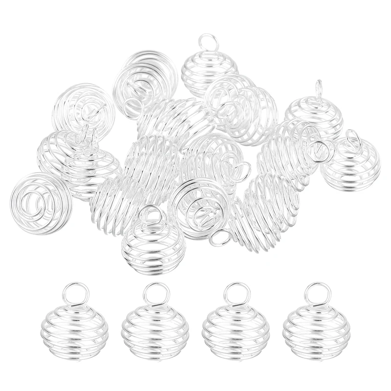 Spiral Bead Cages Pendant, 15x14mm Stone Holder Necklace Cage Pendant, Silver