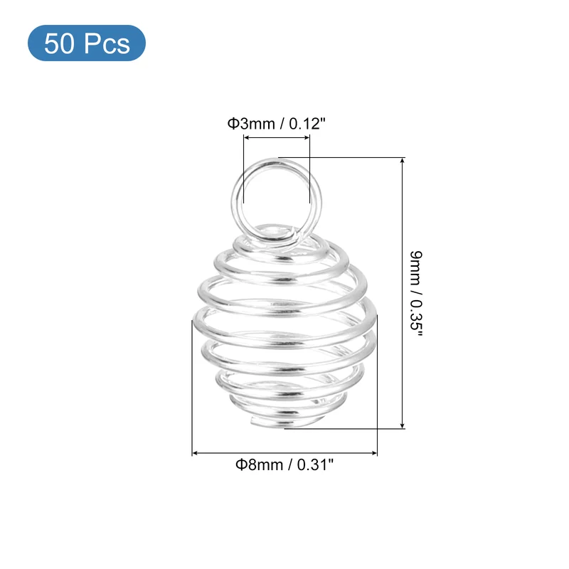 Spiral Bead Cages Pendant, 9x8mm Stone Holder Necklace Hollow Pendant, Silver