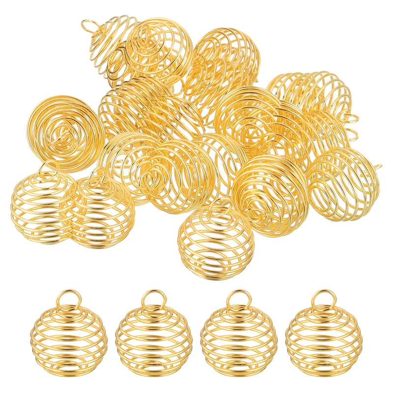 Spiral Bead Cages Pendant 30x25mm Stone Holder Necklace Hollow Pendant Gold