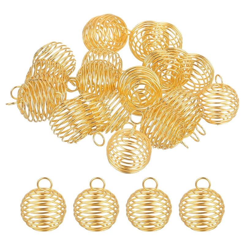50Pcs Spiral Bead Cages Pendants, 25x20mm Stone Holder Necklace Hollow Cage Pendants for Jewelry Making Crafting, Gold Tone