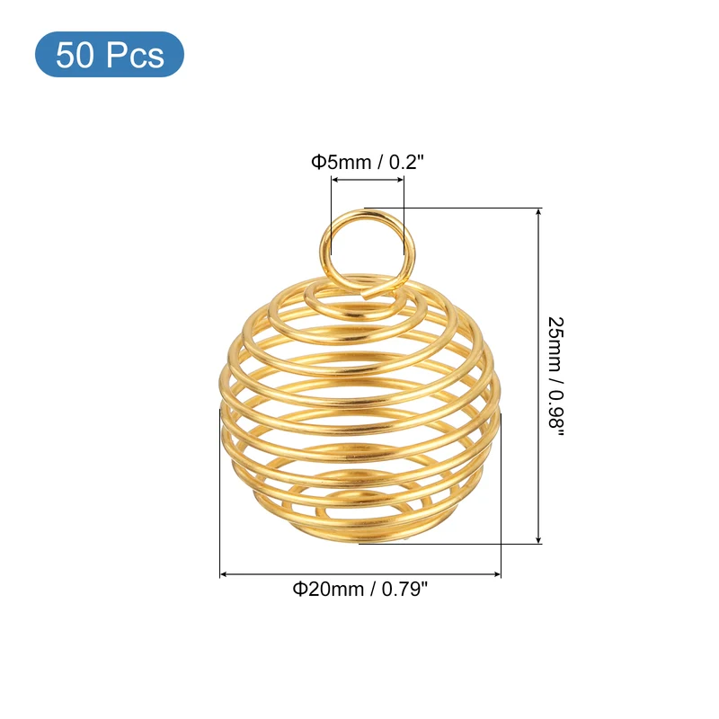50Pcs Spiral Bead Cages Pendants, 25x20mm Stone Holder Necklace Hollow Cage Pendants for Jewelry Making Crafting, Gold Tone