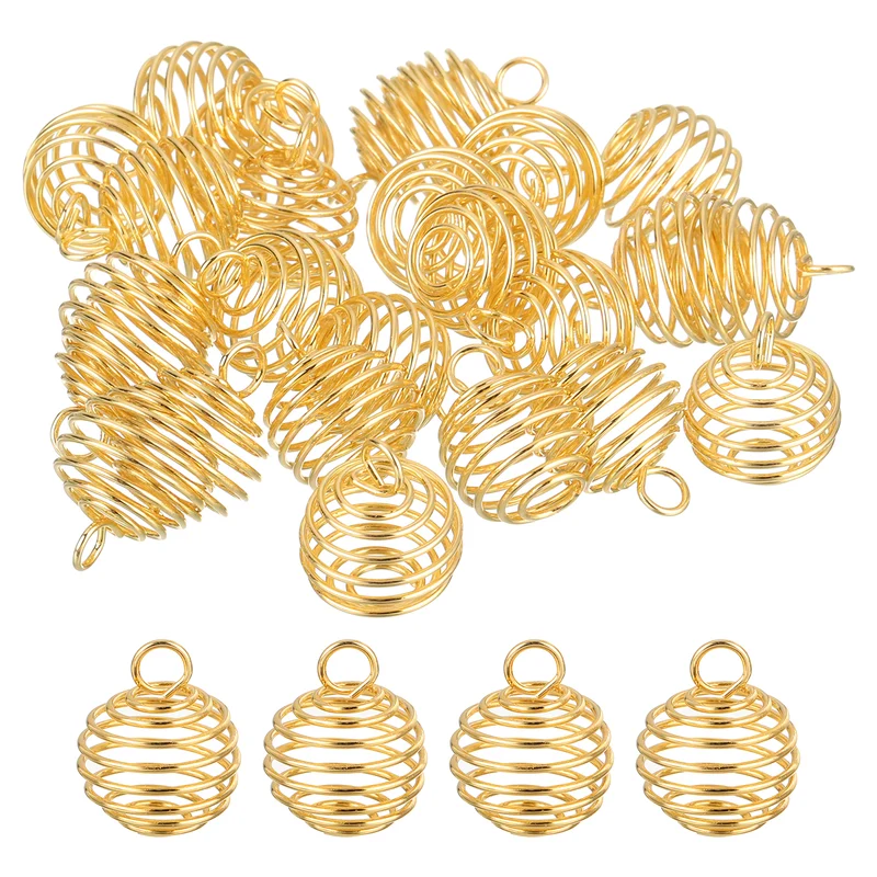 Spiral Bead Cages Pendant, 15x14mm Stone Holder Necklace Hollow Pendant, Gold