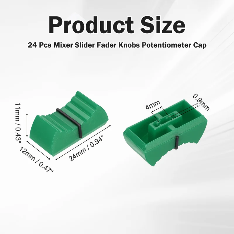 24Pcs Mixer Slider Fader Knobs Potentiometer Caps Fit Hole 4x0.9mm Green Black