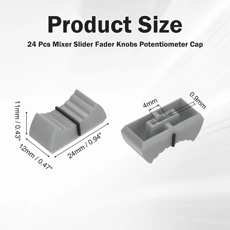 24Pcs Mixer Slider Fader Knobs Potentiometer Caps Fit Hole 4x0.9mm Grey Black