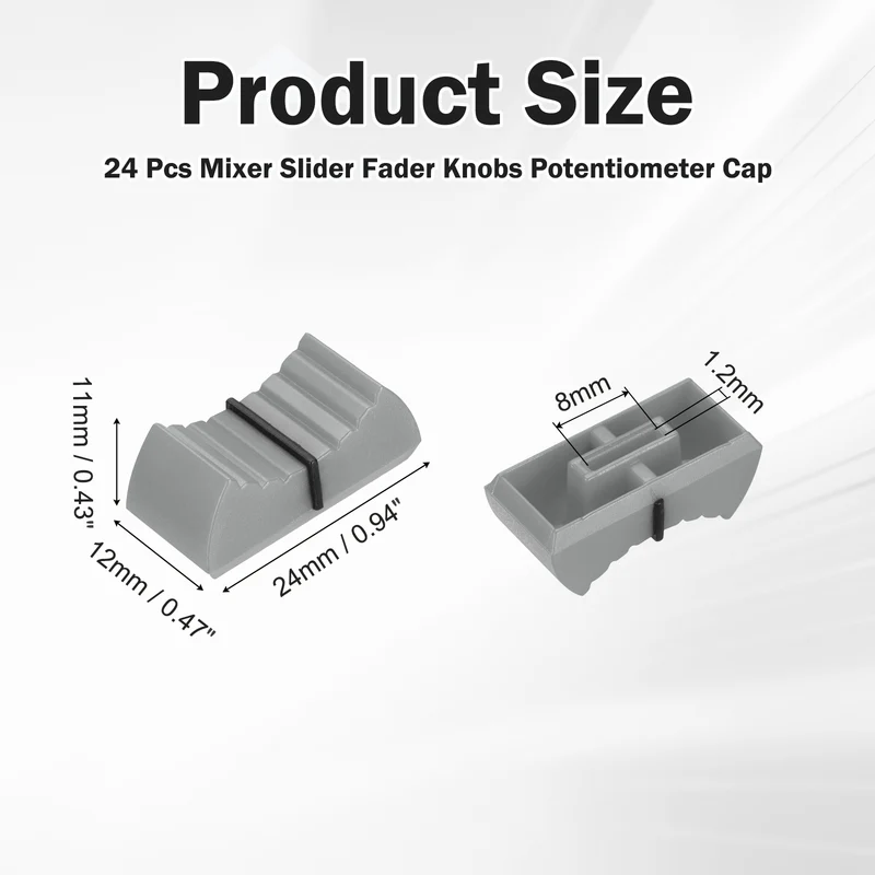 24Pcs Mixer Slider Fader Knobs Potentiometer Caps Fit Hole 8x1.2mm Grey Black
