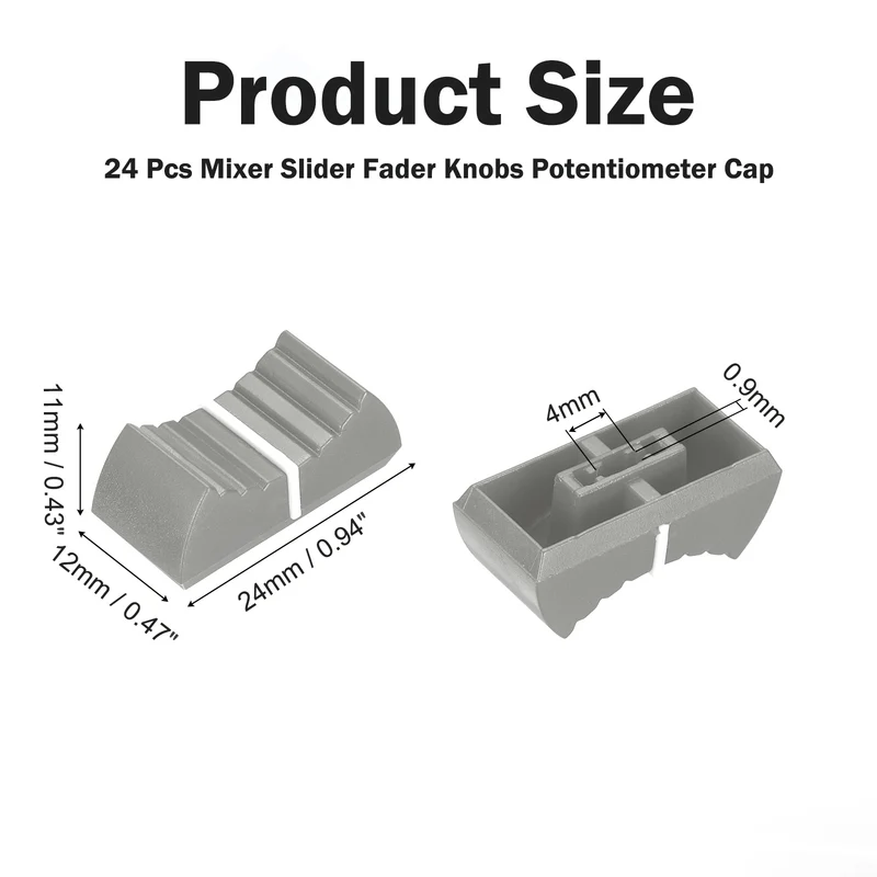 24Pcs Mixer Slider Fader Knobs Potentiometer Caps Fit Hole 4x0.9mm Grey White