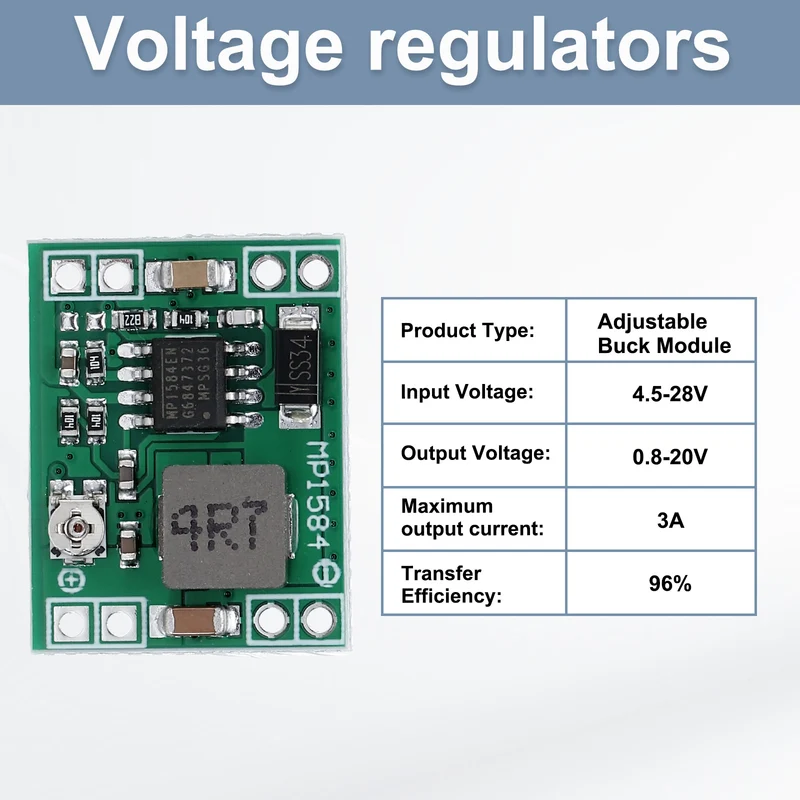 Buck Converter Voltage MP1584 EN 4.5-28V to 0.8-20V 3A with 10cm 40P Line 2Pcs