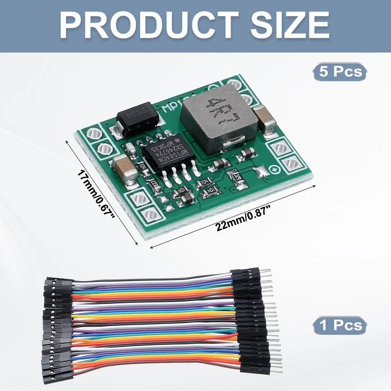 Down Fixed Power Module MP1584 4.5-28V to 5V 3A with 10cm 40P Lines 5 Pcs