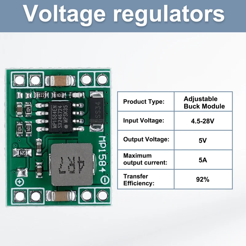 Down Fixed Power Module MP1584 4.5-28V to 5V 3A with 10cm 40P Lines 5 Pcs