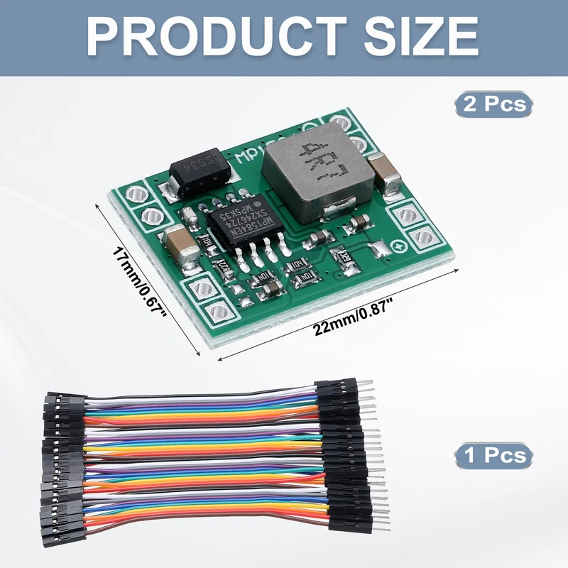 Down Fixed Power Module MP1584 4.5-28V to 5V 3A with 10cm 40P Lines 2 Pcs