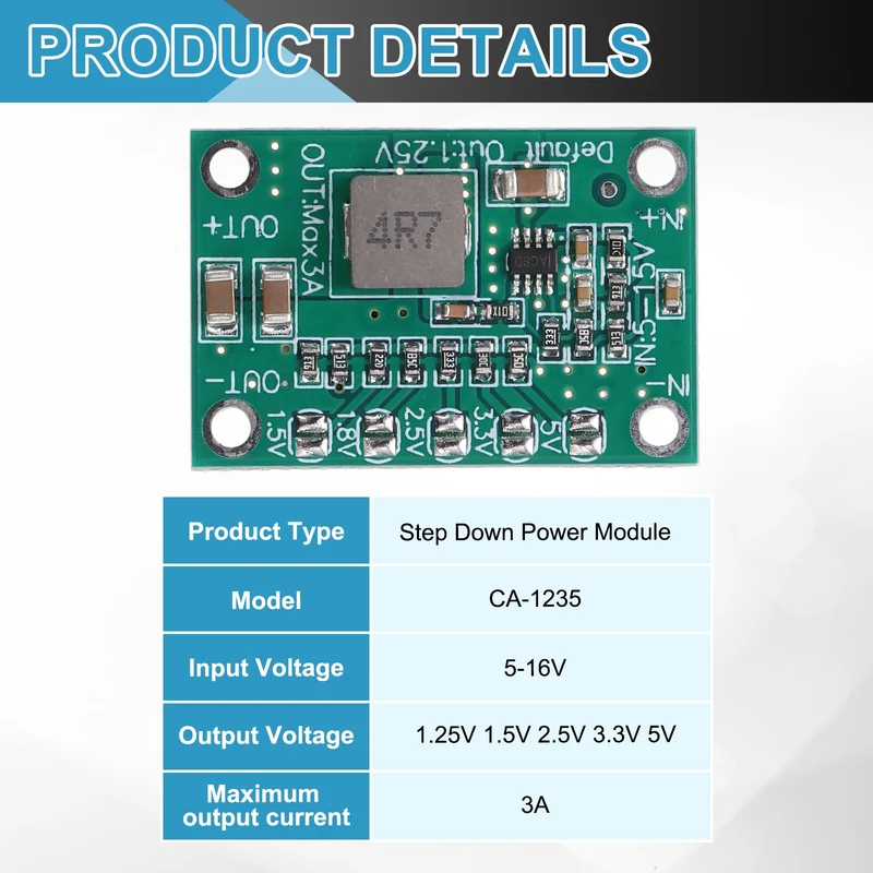 2Pcs CA-1235 5-16V to 1.25V 1.5V 2.5V 3.3V 5V 3A Step Down Power Module