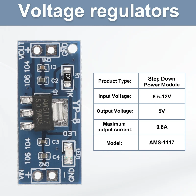 Buck Converter Step Down Power Module AMS-1117 6.5-12V to 5V 0.8A 8Pcs