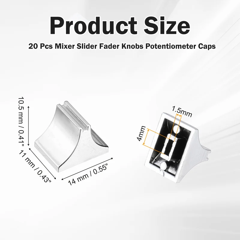 20pcs Mixer Slider Fader Knobs Potentiometer Caps Fit Hole 1.5x4mm Silver