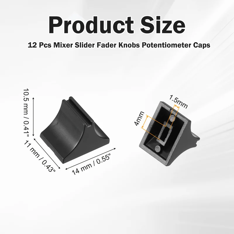 12pcs Mixer Slider Fader Knobs Potentiometer Caps Fit Hole 1.5x4mm Black
