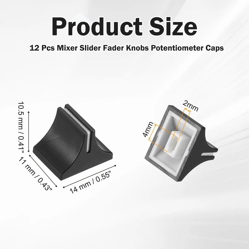 12pcs Mixer Slider Fader Knobs Potentiometer Caps Fit Hole 2x4mm Black White