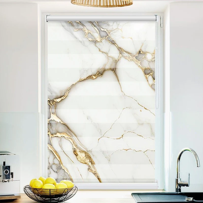 Klemmfix Doppelrollo "Marmor weiss gold" | Klemm Doppelrollo