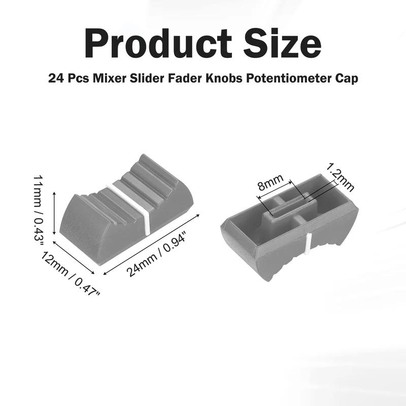 24Pcs Mixer Slider Fader Knobs Potentiometer Caps Fit Hole 8x1.2mm Grey White