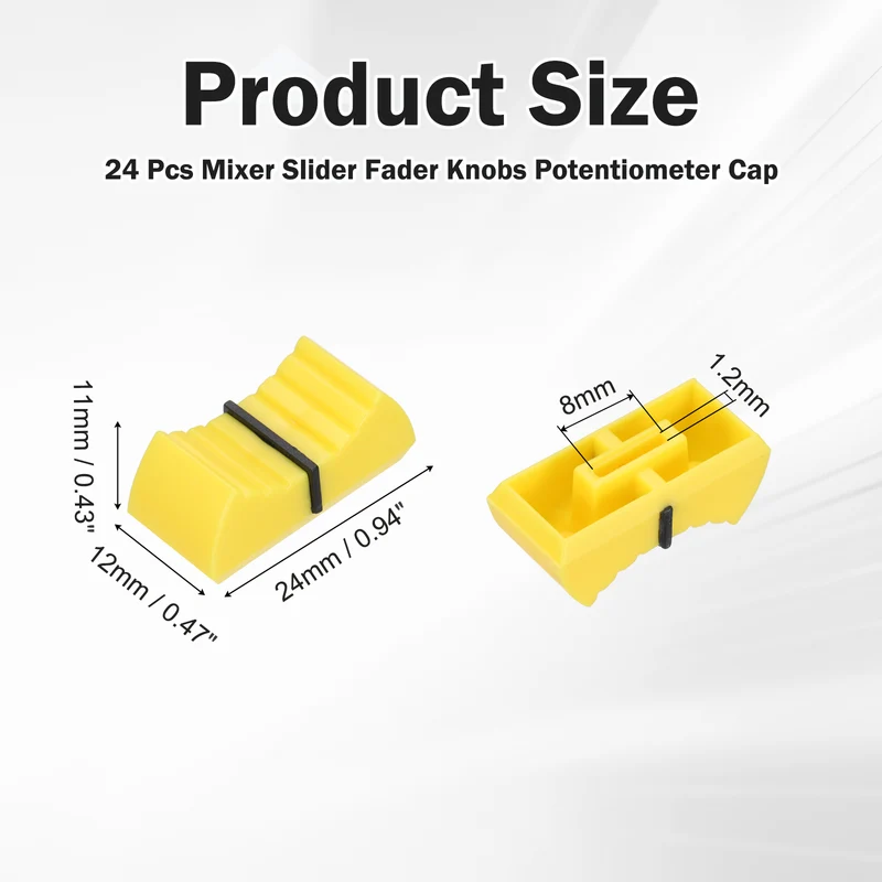 24Pcs Mixer Slider Fader Knobs Potentiometer Caps Fit Hole 8x1.2mm Yellow Black