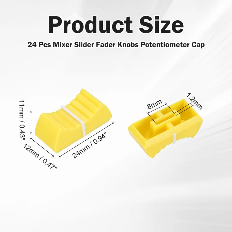 24Pcs Mixer Slider Fader Knobs Potentiometer Caps Fit Hole 8x1.2mm Yellow White