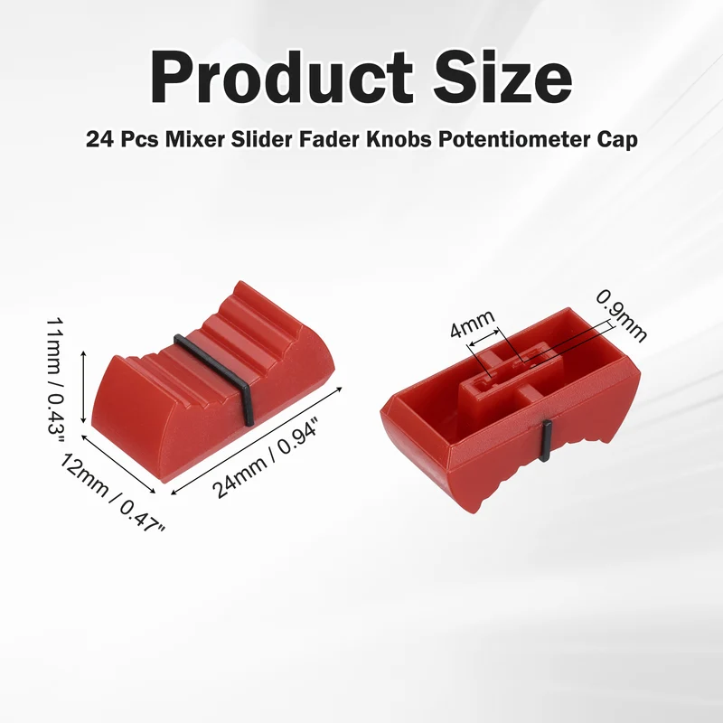 24Pcs Mixer Slider Fader Knobs Potentiometer Caps Fit Hole 4x0.9mm Red Black