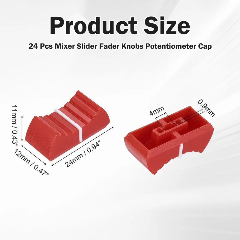 24Pcs Mixer Slider Fader Knobs Potentiometer Caps Fit Hole 4x0.9mm Red White
