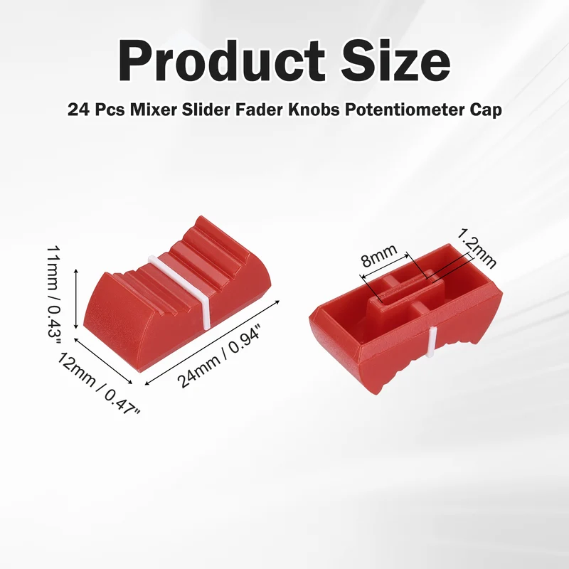 24Pcs Mixer Slider Fader Knobs Potentiometer Caps Fit Hole 8x1.2mm Red White