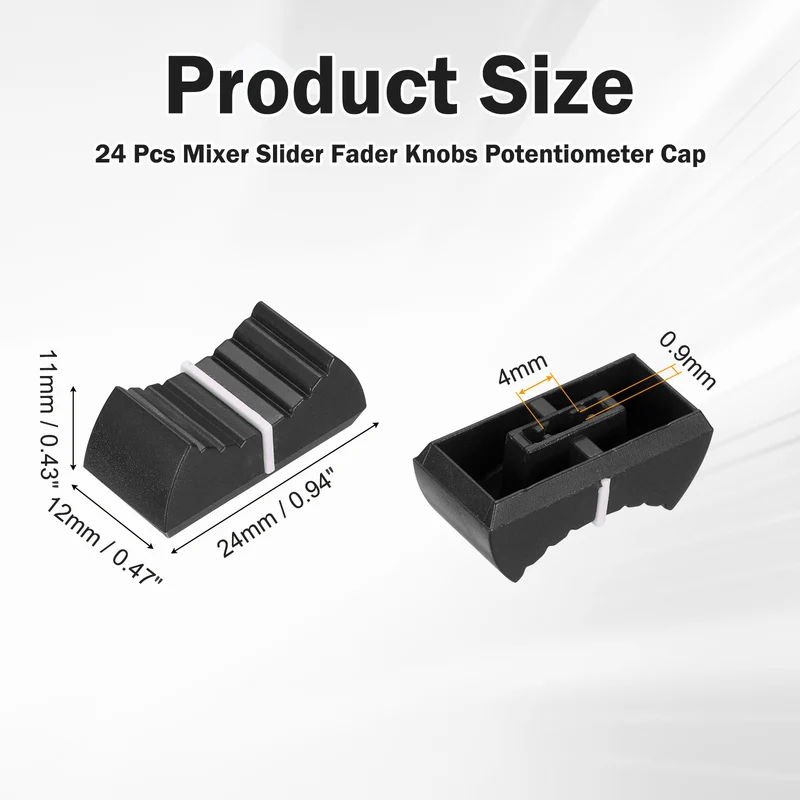 24Pcs Mixer Slider Fader Knobs Potentiometer Caps Fit Hole 4x0.9mm Black White