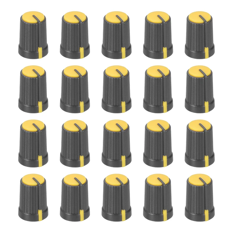 20pcs Potentiometer Knobs 6mm D Type Shaft Hole Gray Yellow