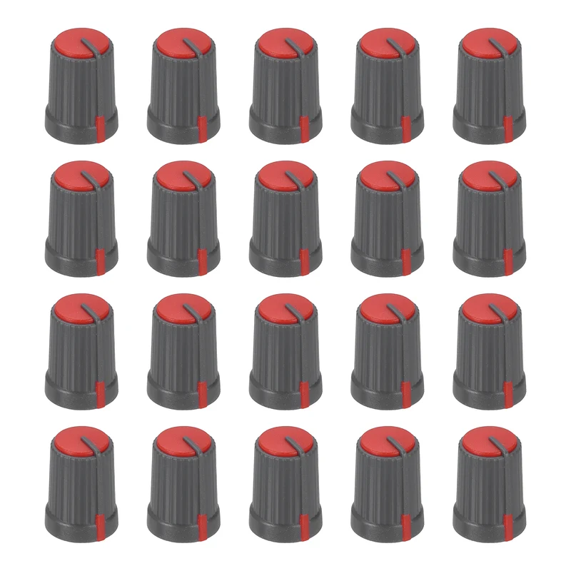20pcs Potentiometer Knobs 6mm D Type Shaft Hole Gray Red