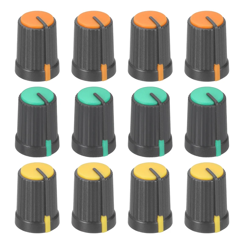 12pcs Potentiometer Knobs 6mm D Type Gray Orange Gray Green Gray Yellow