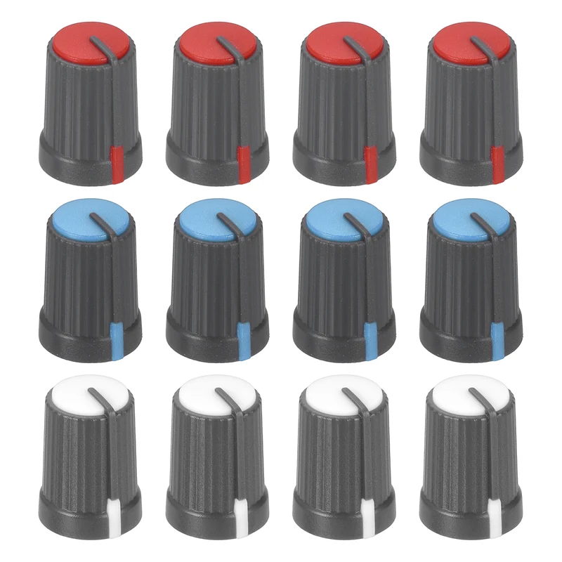12pcs Potentiometer Knobs 6mm D Type Shaft Hole Gray White Gray Red