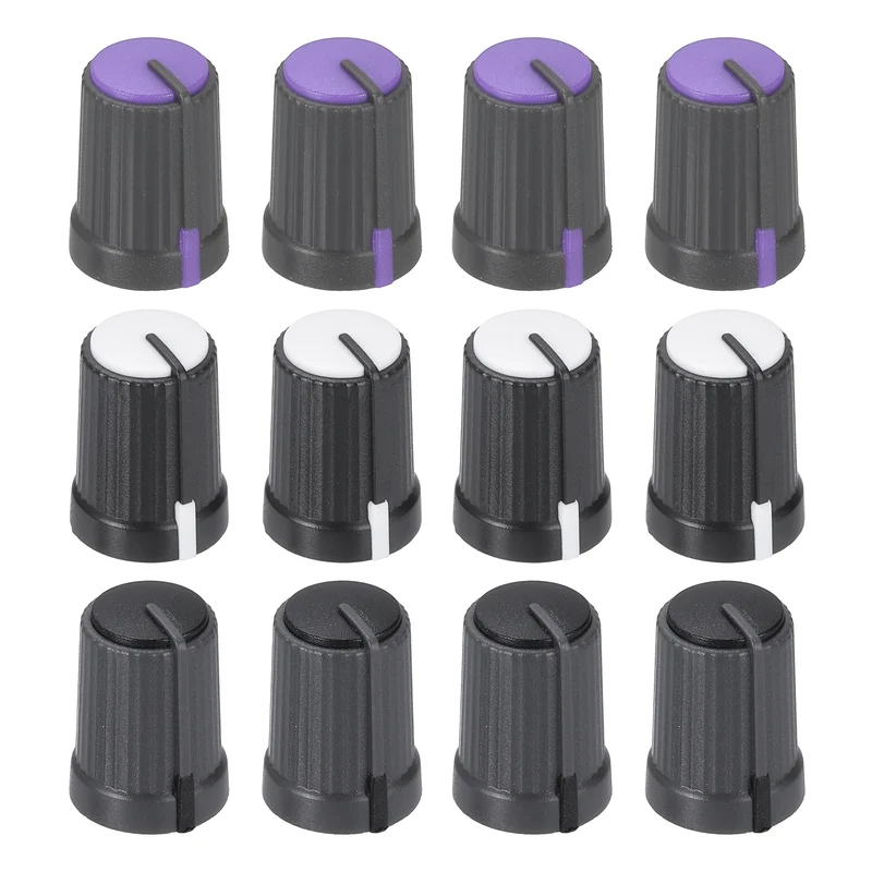 12pcs Potentiometer Knobs 6mm D Type Shaft Hole Black White Gray Black