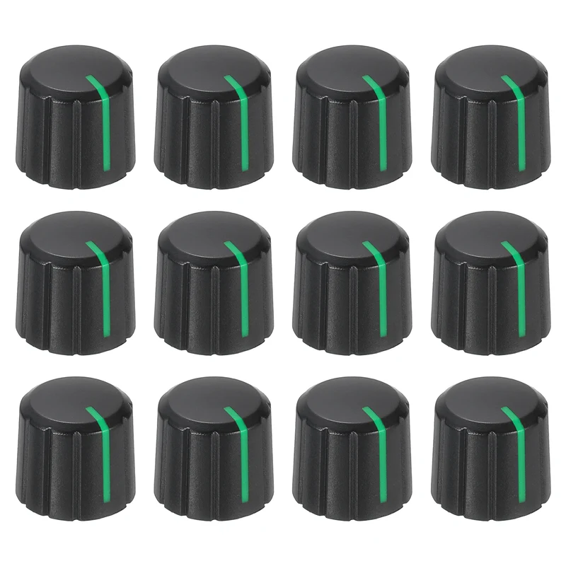 12pcs Potentiometer Knobs 6mm Knurled Shaft Hole Black Green