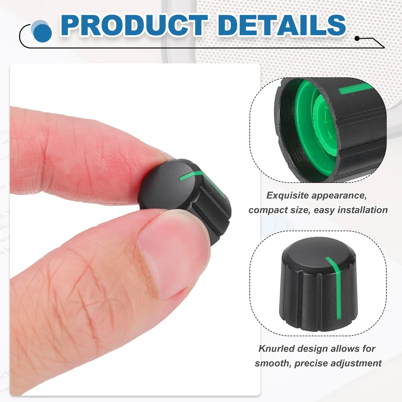 12pcs Potentiometer Knobs 6mm Knurled Shaft Hole Black Green