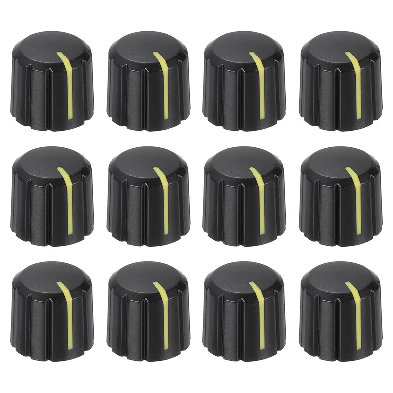 12pcs Potentiometer Knobs 6mm Knurled Shaft Hole Black Yellow