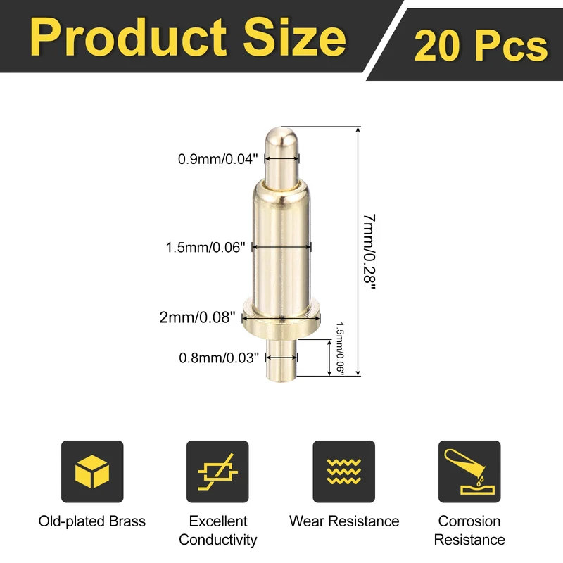 20Pcs 5.5mm Spring Loaded PogoPins, Test Pin Probes Connector Plug-In Type
