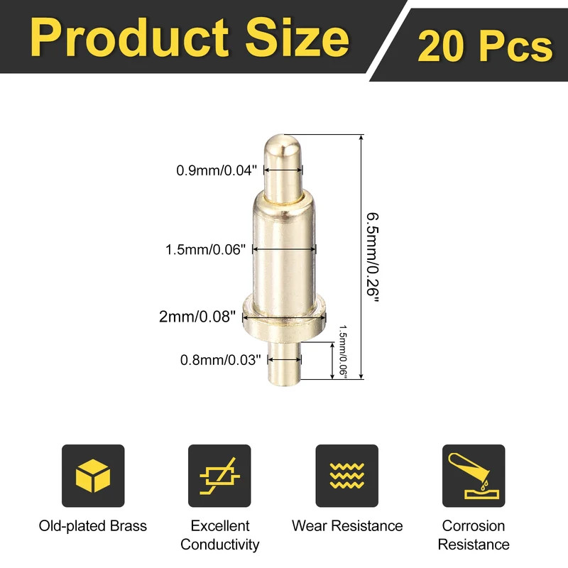 20Pcs 5mm Spring Loaded PogoPins, Test Pin Probes Connector Plug-In Type