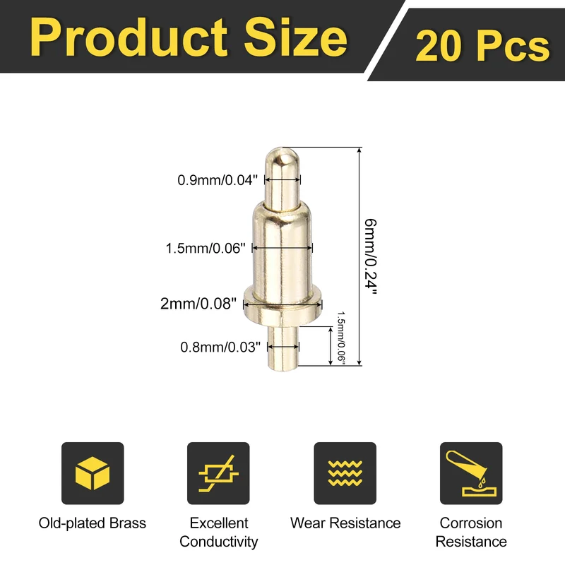 20Pcs 4.5mm Spring Loaded PogoPins, Test Pin Probes Connector Plug-In Type