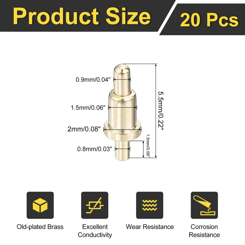 20Pcs 4mm Spring Loaded PogoPins, Test Pin Probes Connector Plug-In Type