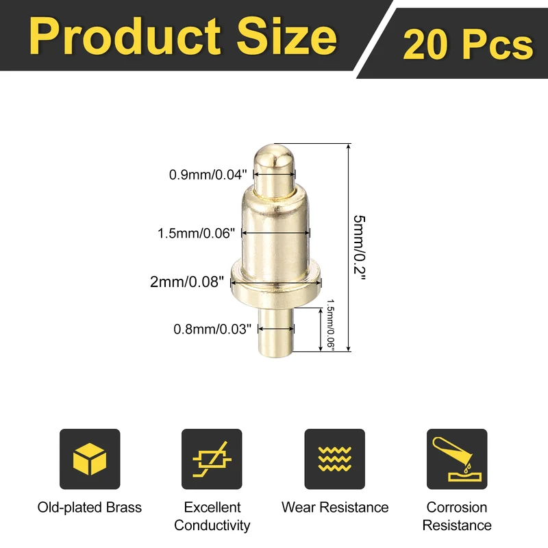 20Pcs 3.5mm Spring Loaded PogoPins, Test Pin Probes Connector Plug-In Type