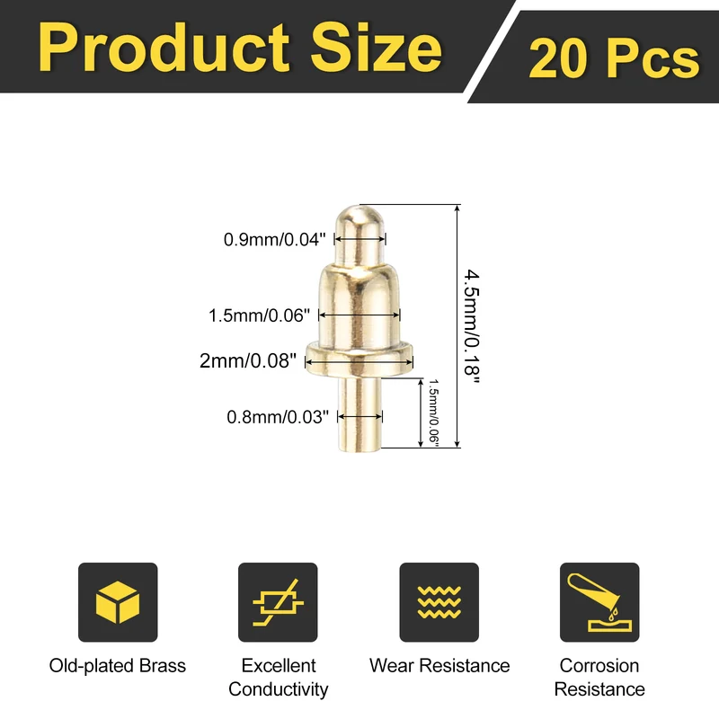 20Pcs 3mm Spring Loaded PogoPins, Test Pin Probes Connector Plug-In Type