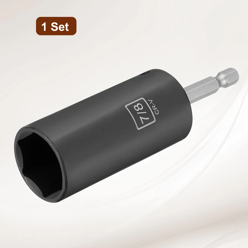 3/8" 6-Point Impact Socket, H7/8" Socket 70mm l with 1/4" Hex Shank Adapter