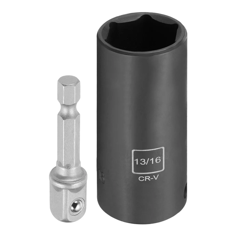 3/8" 6-Point Impact Socket, H13/16" Socket 70mm l with 1/4" Hex Shank Adapter