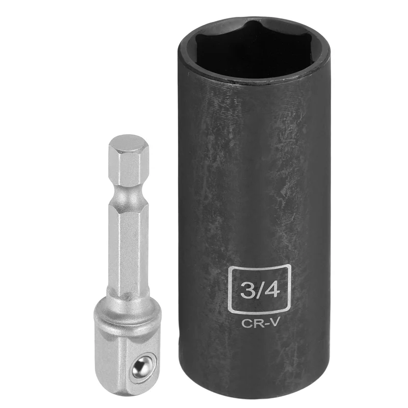 3/8" 6-Point Impact Socket, H3/4" Socket 70mm l with 1/4" Hex Shank Adapter