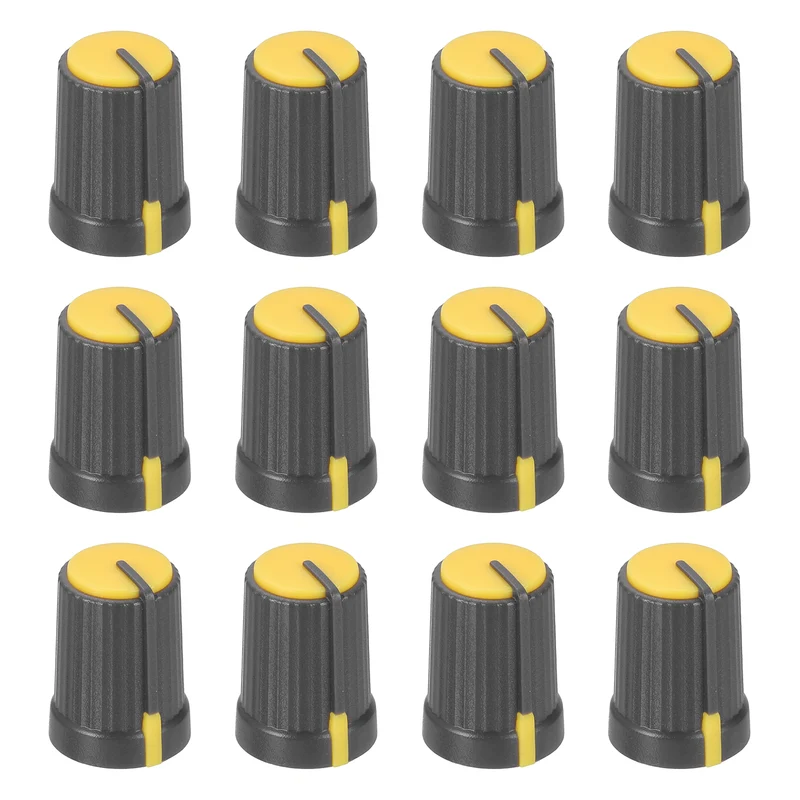 12pcs Potentiometer Knobs 6mm D Type Shaft Hole Gray Yellow