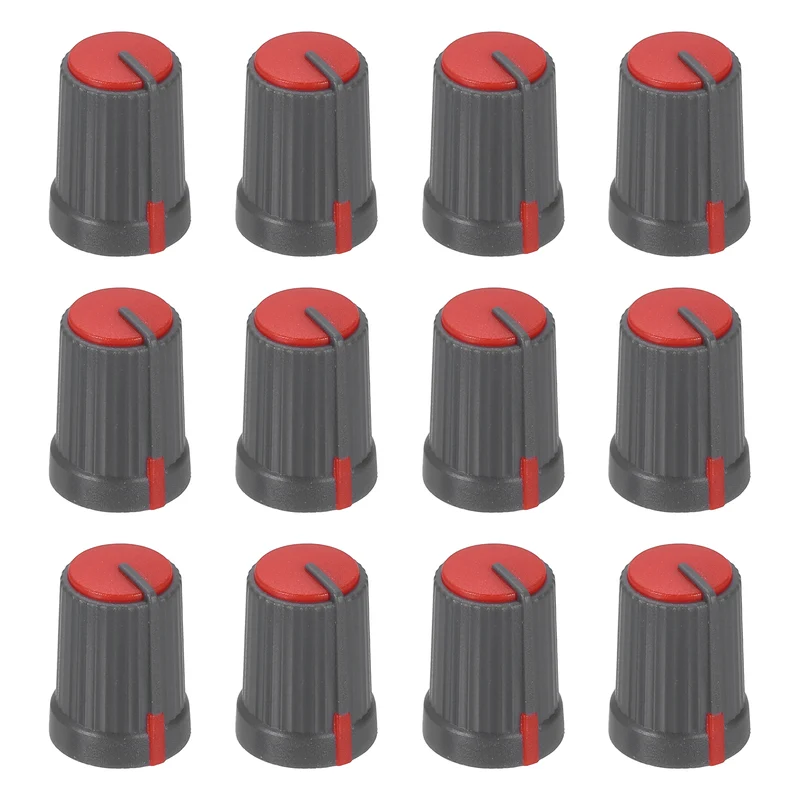 12pcs Potentiometer Knobs 6mm D Type Shaft Hole Gray Red