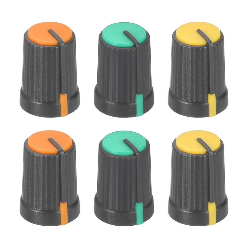 6pcs Potentiometer Knobs 6mm D Type Gray Orange Gray Green Gray Yellow